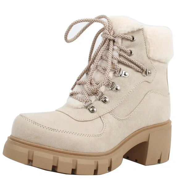 Ice Faux Suede Shearling Trim Lug Winter Ankle Bootie - Picture 1 of 6